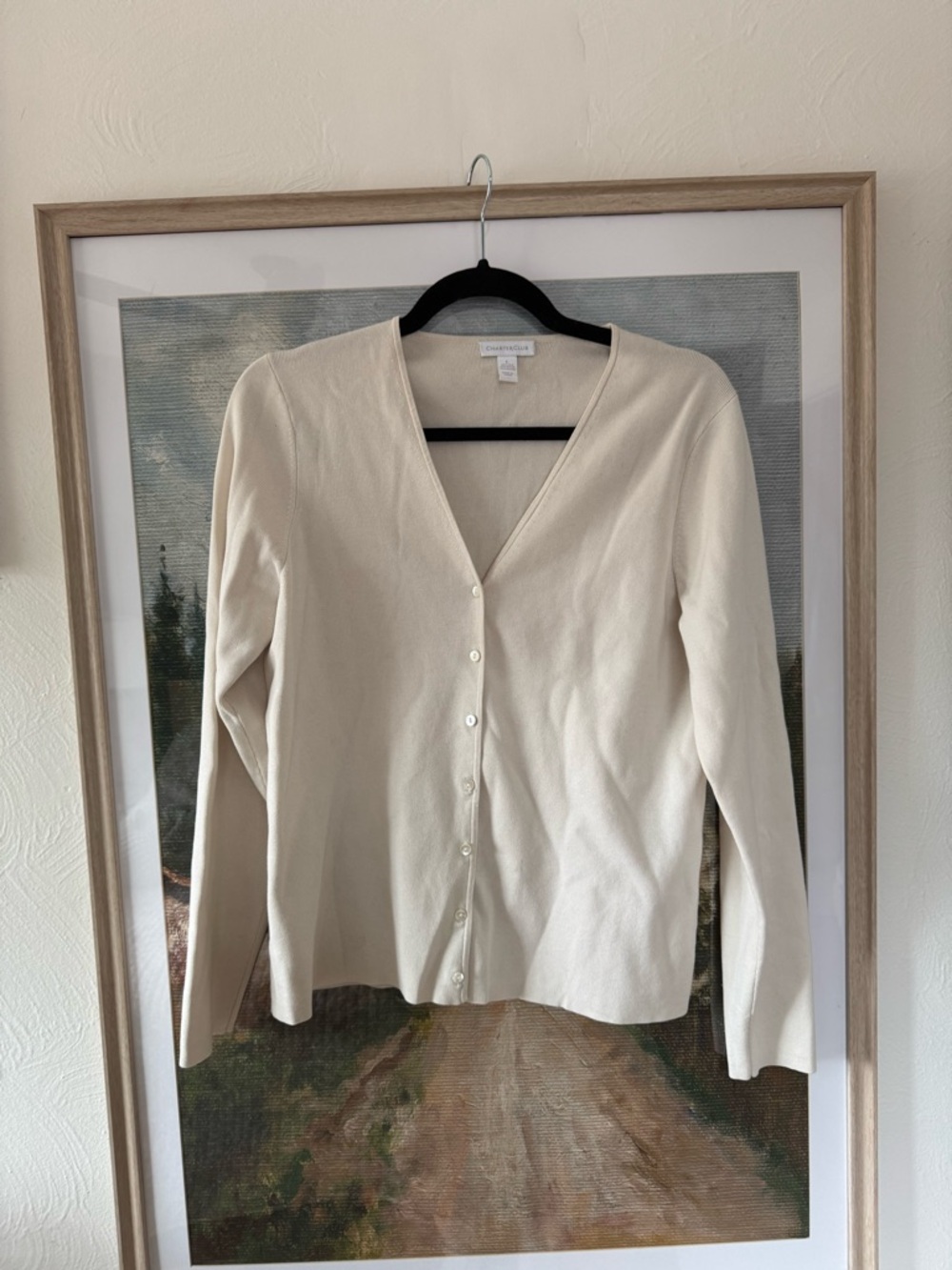 Charter Club Silk Blend Cream V-Neck Button Cardigan